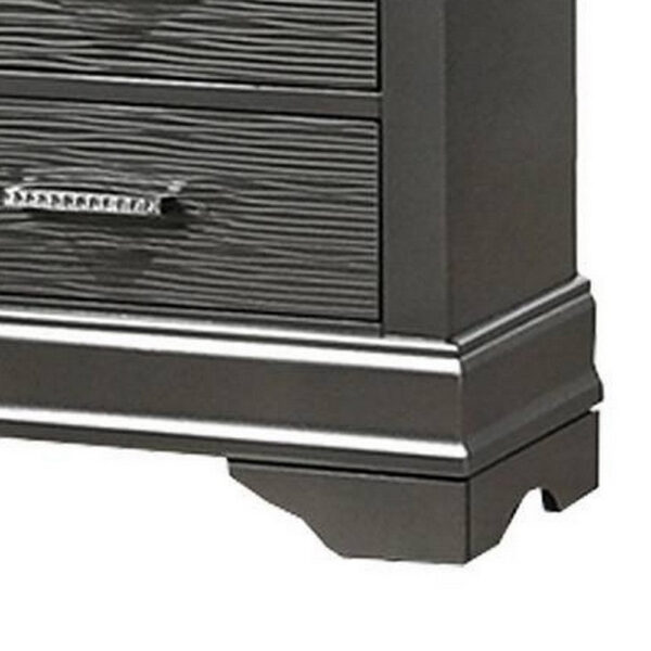 Jean Nightstand, 2 Drawers, Curved Frame, 24 Inch Dark Gray Solid Wood