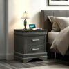 Jean Nightstand, 2 Drawers, Curved Frame, 24 Inch Dark Gray Solid Wood