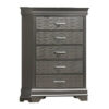 Jean Tall Dresser Chest, 5 Drawers, Chrome, Dark Gray Solid Wood