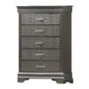 Jean Tall Dresser Chest, 5 Drawers, Chrome, Dark Gray Solid Wood