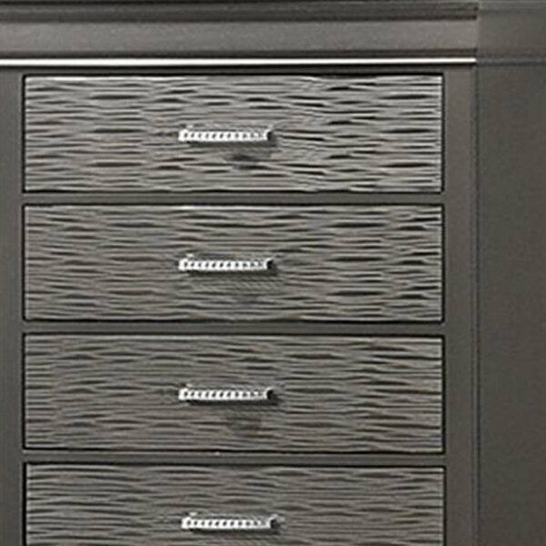 Jean Tall Dresser Chest, 5 Drawers, Chrome, Dark Gray Solid Wood