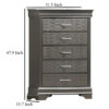 Jean Tall Dresser Chest, 5 Drawers, Chrome, Dark Gray Solid Wood
