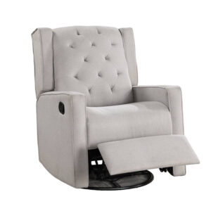 Manie Swivel Glider Manual Recliner, Solid Wood, Light Gray Burlap
