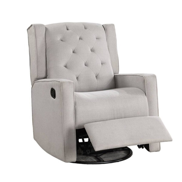 Manie Swivel Glider Manual Recliner, Solid Wood, Light Gray Burlap