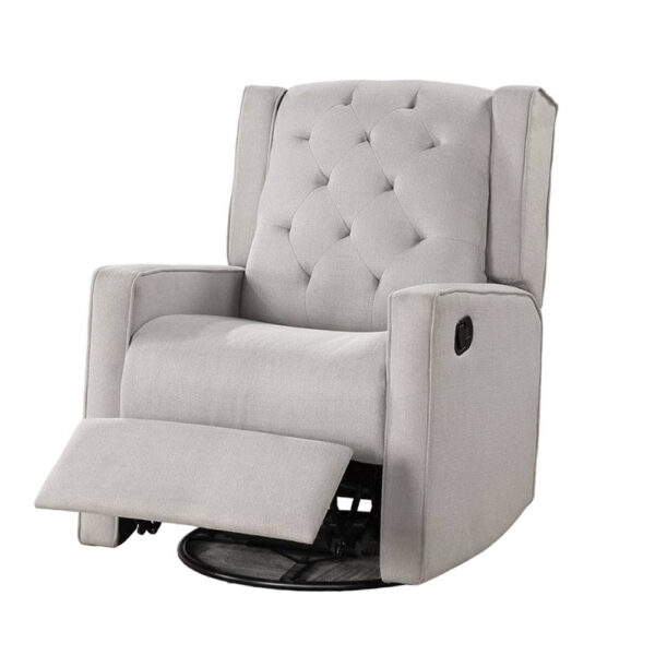 Manie Swivel Glider Manual Recliner, Solid Wood, Light Gray Burlap