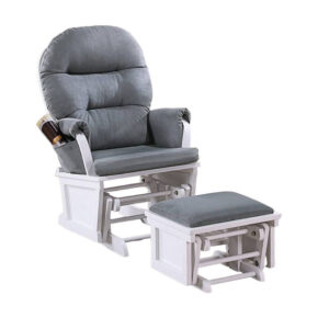 Noni Glider Manual Recliner Chair with Ottoman, White Wood, Gray