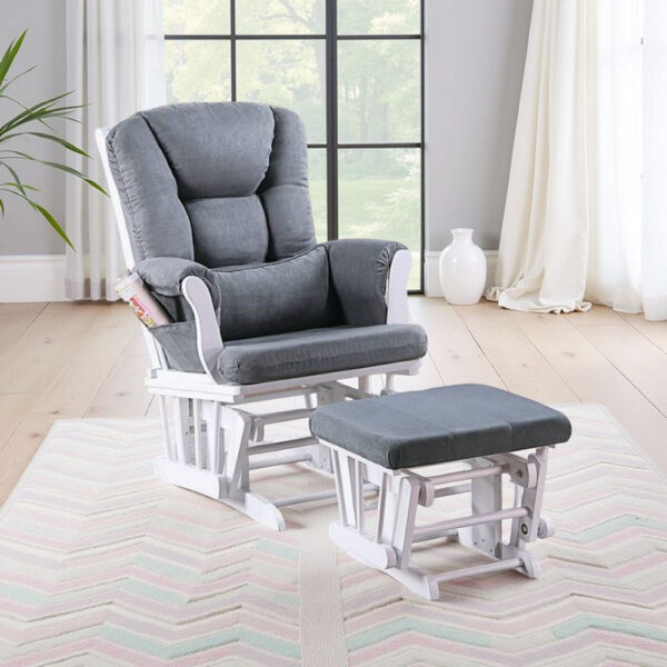 15022026699203f14376b.jpeg Noni Glider Manual Recliner Chair w Square Ottoman, White Wood, Gray