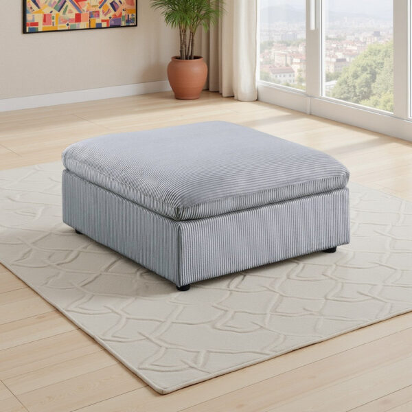 Joana Cocktail Ottoman, Light Gray Corduroy, Modular Square 39 Inch