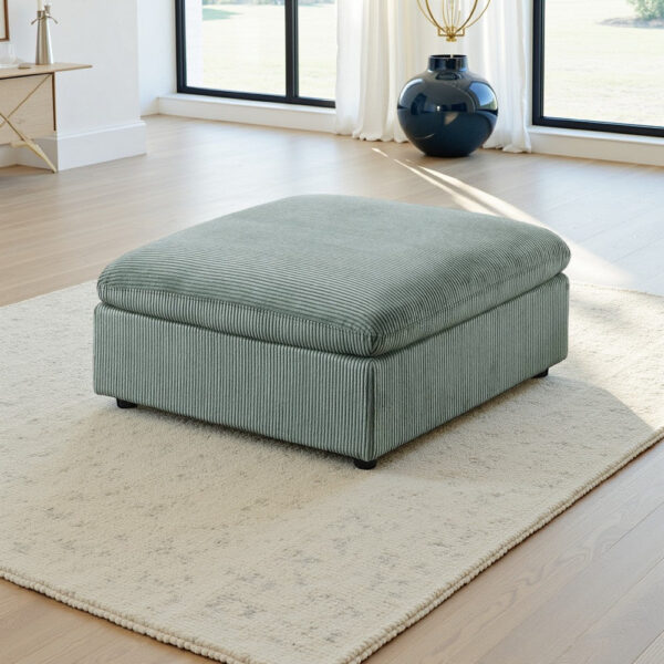 Joana Cocktail Ottoman, Sage Green Corduroy, Modular Square 39 Inch