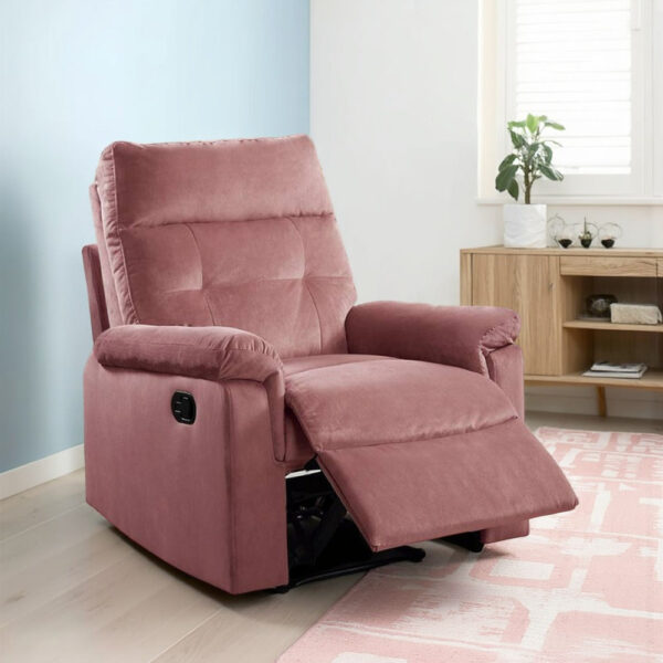 150220266992047f0c042.jpeg Jessy Manual Recliner Chair, Tufted Cushioned Rose Pink Velvet