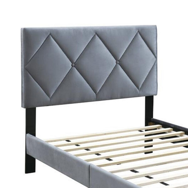 150220266992049e63608.jpeg Lilian Twin Size Bed, Tufted Gray Velvet Upholstery, Diamond Stitch