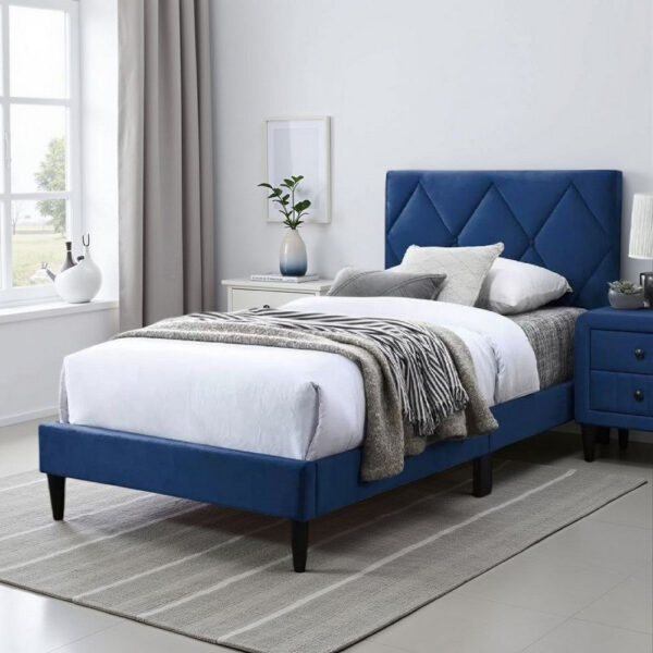 15022026699204ccdc36b.jpeg Lilian Twin Bed, Tufted Navy Blue Velvet Upholstery, Diamond Stitch