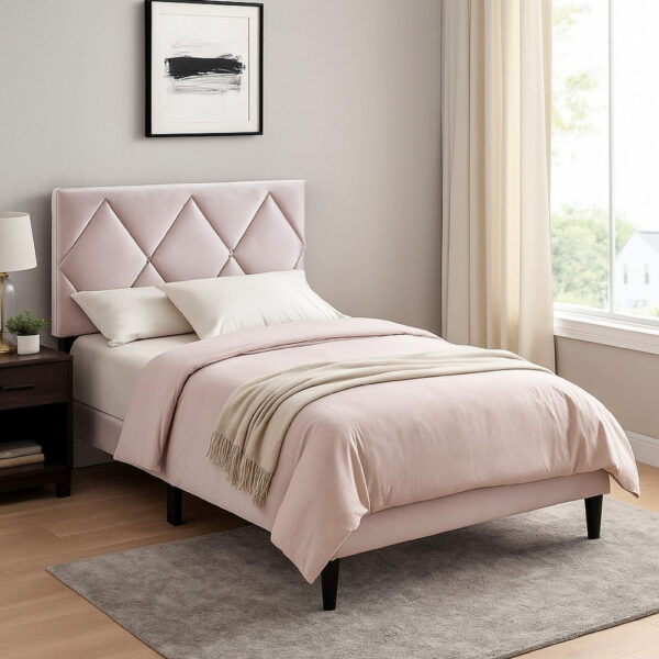 15022026699204de1c947.jpeg Lilian Full Bed, Tufted Light Pink Velvet Upholstery, Diamond Stitch