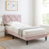 15022026699204f35e0da.jpeg Lilian Twin Bed, Tufted Light Pink Velvet Upholstery, Diamond Stitch
