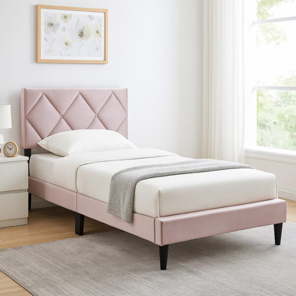 15022026699204f35e0da.jpeg Lilian Twin Bed, Tufted Light Pink Velvet Upholstery, Diamond Stitch