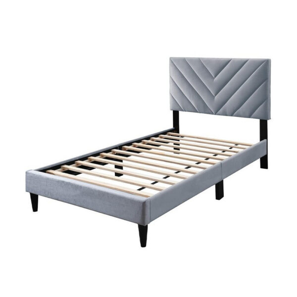 15022026699204fd40ec9.jpeg Lilian Full Size Bed, Tufted Gray Velvet Upholstery, Chevron Stitch