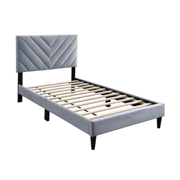 150220266992051194db0.jpeg Lilian Twin Size Bed, Tufted Gray Velvet Upholstery, Chevron Stitch