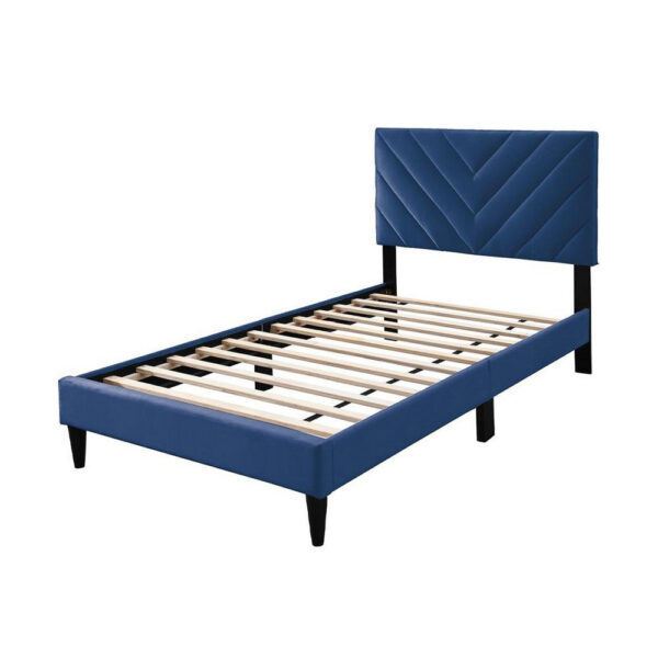 150220266992052a4e8ce.jpeg Lilian Full Bed, Tufted Navy Blue Velvet Upholstery, Chevron Stitch