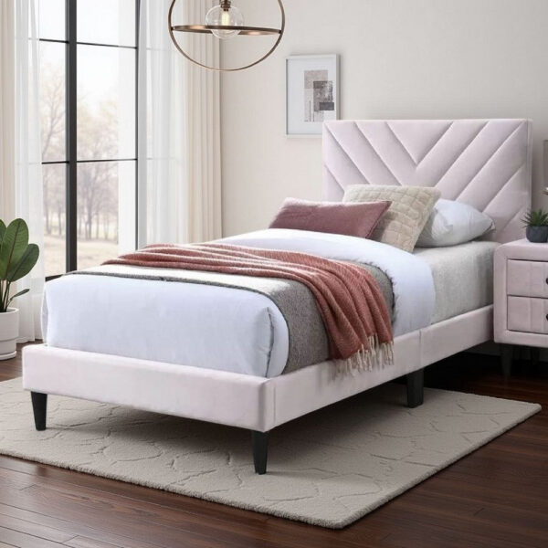 15022026699205676575e.jpeg Lilian Full Bed, Tufted Light Pink Velvet Upholstery, Chevron Stitch