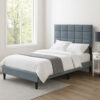 Lilian Full Bed, Tufted Gray Linen Upholstery, Biscuit Tufted Stitch