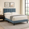 Lilian Full Bed, Soft Channel Tufted Light Gray Linen Upholstery
