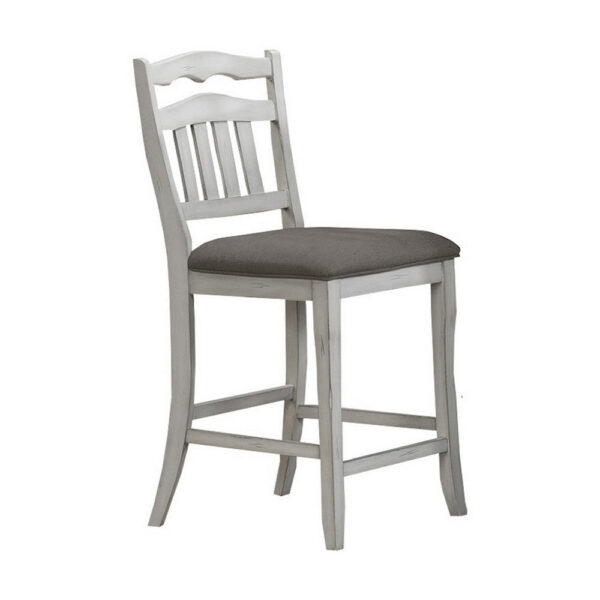 Zeke Counter Height Chairs, Set of 2, Ladder Back, Classic White Wood, Dark Gray
