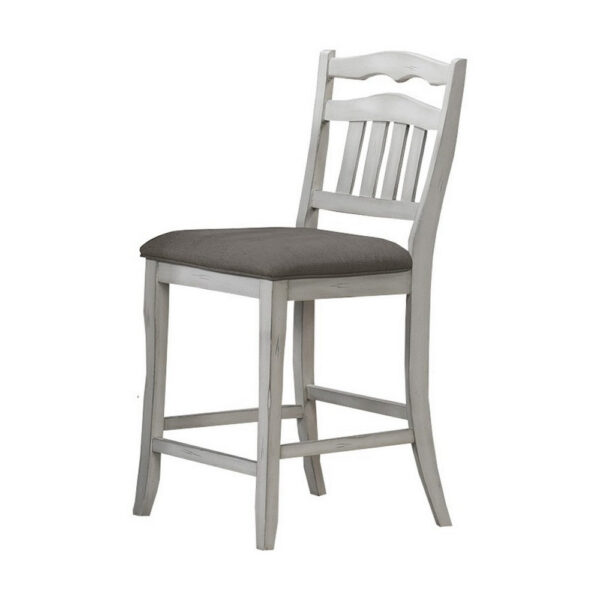 Zeke Counter Height Chairs, Set of 2, Ladder Back, Classic White Wood, Dark Gray