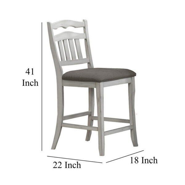 Zeke Counter Height Chairs, Set of 2, Ladder Back, Classic White Wood, Dark Gray