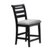 Remus Counter Height Chairs, Set of 2, Ladder Back, Black Embossed Wood, Gray Fabric