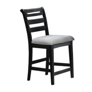 15022026699206804955c.jpeg Remus Counter Height Chairs, Set of 2, Ladder Back, Black Embossed Wood, Gray Fabric
