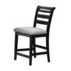 Remus Counter Height Chairs, Set of 2, Ladder Back, Black Embossed Wood, Gray Fabric