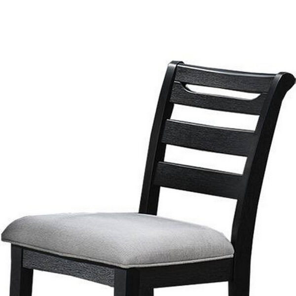 Remus Counter Height Chairs, Set of 2, Ladder Back, Black Embossed Wood, Gray Fabric