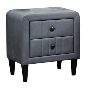 1502202669920695eb24d.jpeg Rheo Nightstand, 2 Drawers, 22 Inch Upholstered in Dark Gray Velvet