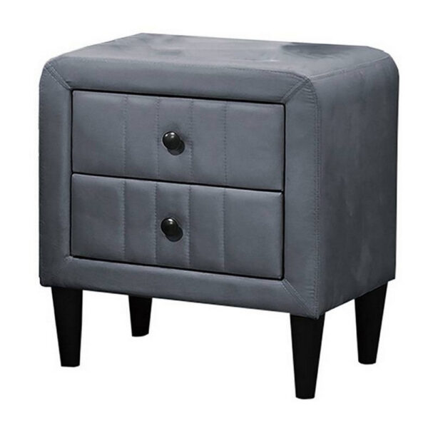 Rheo Nightstand, 2 Drawers, 22 Inch Upholstered in Dark Gray Velvet