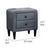 Rheo Nightstand, 2 Drawers, 22 Inch Upholstered in Dark Gray Velvet