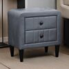 Rheo Nightstand, 2 Drawers, 22 Inch Upholstered in Dark Gray Velvet