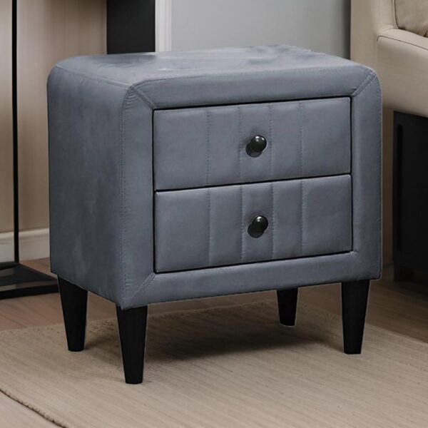 Rheo Nightstand, 2 Drawers, 22 Inch Upholstered in Dark Gray Velvet