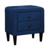 Rheo Nightstand, 2 Drawers, 22 Inch Upholstered in Navy Blue Velvet