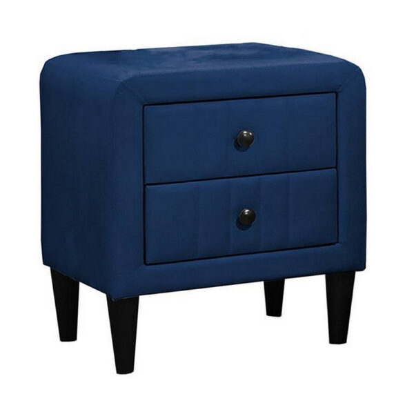 Rheo Nightstand, 2 Drawers, 22 Inch Upholstered in Navy Blue Velvet