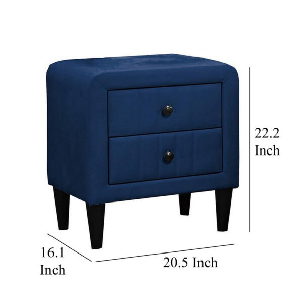 Rheo Nightstand, 2 Drawers, 22 Inch Upholstered in Navy Blue Velvet
