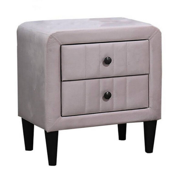 Rheo Nightstand, 2 Drawers, 22 Inch Upholstered in Light Pink Velvet