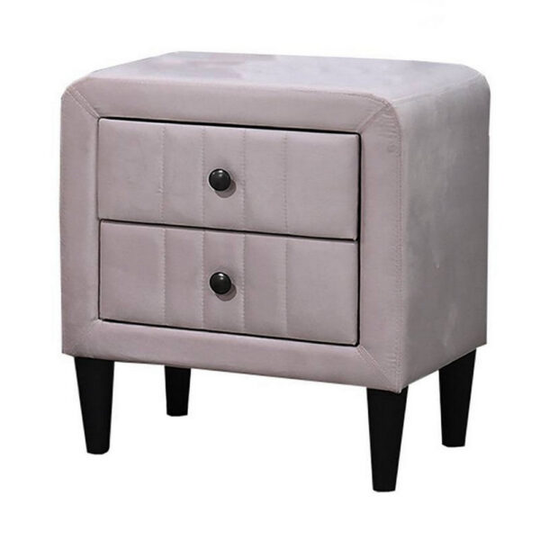 Rheo Nightstand, 2 Drawers, 22 Inch Upholstered in Light Pink Velvet