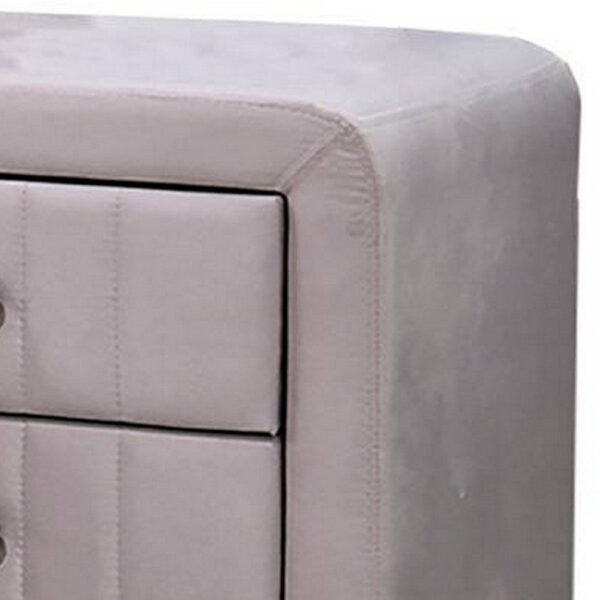 Rheo Nightstand, 2 Drawers, 22 Inch Upholstered in Light Pink Velvet