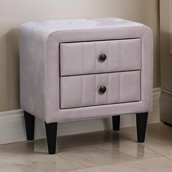 Rheo Nightstand, 2 Drawers, 22 Inch Upholstered in Light Pink Velvet
