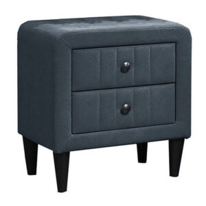 15022026699206cd34f62.jpeg Rheo Nightstand, 2 Drawers, 22 Inch Upholstered in Charcoal Gray Linen