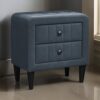 Rheo Nightstand, 2 Drawers, 22 Inch Upholstered in Charcoal Gray Linen