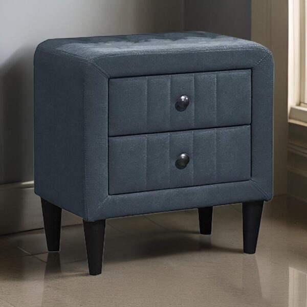Rheo Nightstand, 2 Drawers, 22 Inch Upholstered in Charcoal Gray Linen