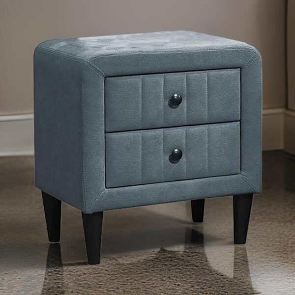 15022026699206eef1f30.jpeg Rheo Nightstand, 2 Drawer, 22 Inch Slate Gray Brushed Linen Upholstery