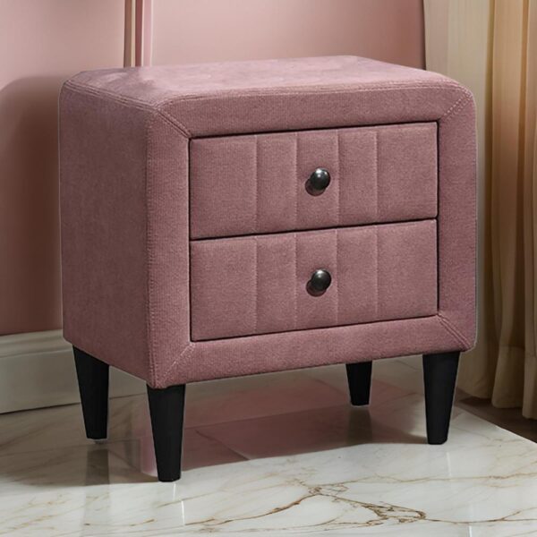 15022026699206ff67a55.jpeg Rheo Nightstand, 2 Drawer, 22 Inch Blush Pink Brushed Linen Upholstery
