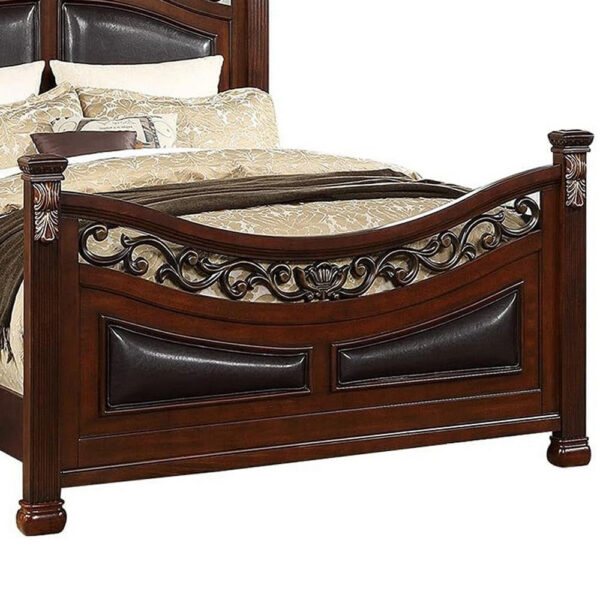 15022026699207629b975.jpeg Meo Queen Size Bed, Padded Carved Dark Brown Faux Leather Upholstered